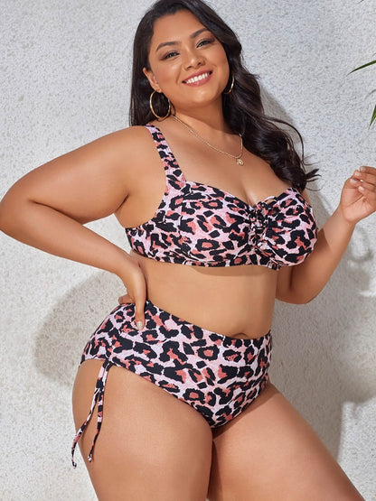 Plus Size Printed Drawstring Bikini Set Tiger