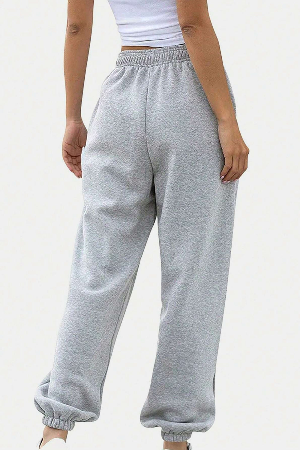 Elastic Waist Joggers with Pockets Light Gray