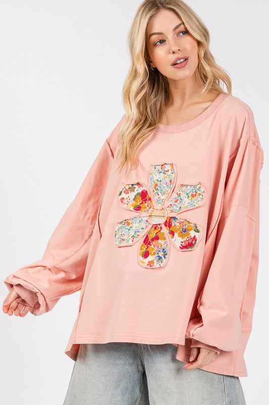 SAGE + FIG Flower Patch Dropped Shoulder Oversize Top Watermelon pink