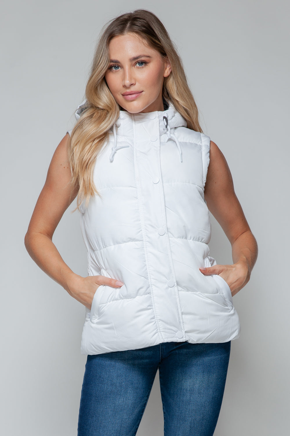 Snobbish Snap and Zip Closure Hooded Vest White Chiseled Stone