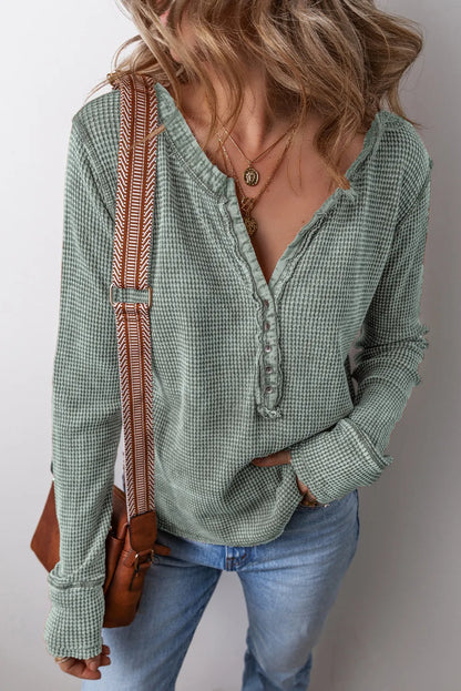 Notched Long Sleeve Top Sage