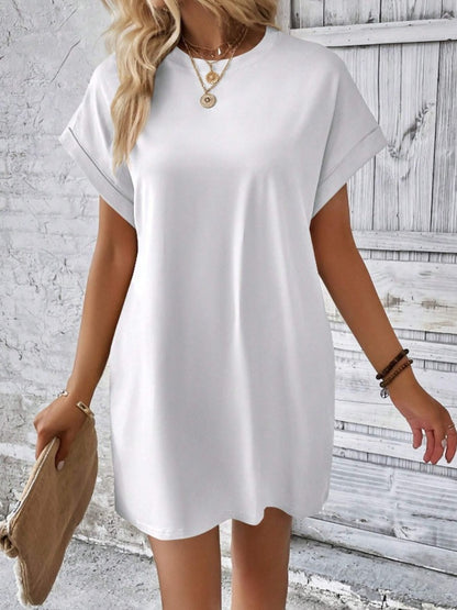 Casual Pocketed Round Neck Tee Dress