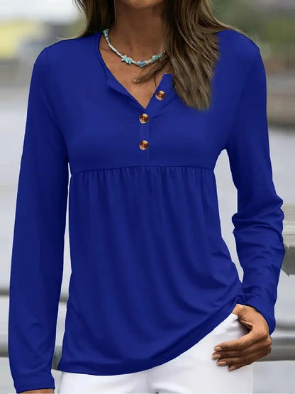 Half Button Long Sleeve T-Shirt Royal Blue