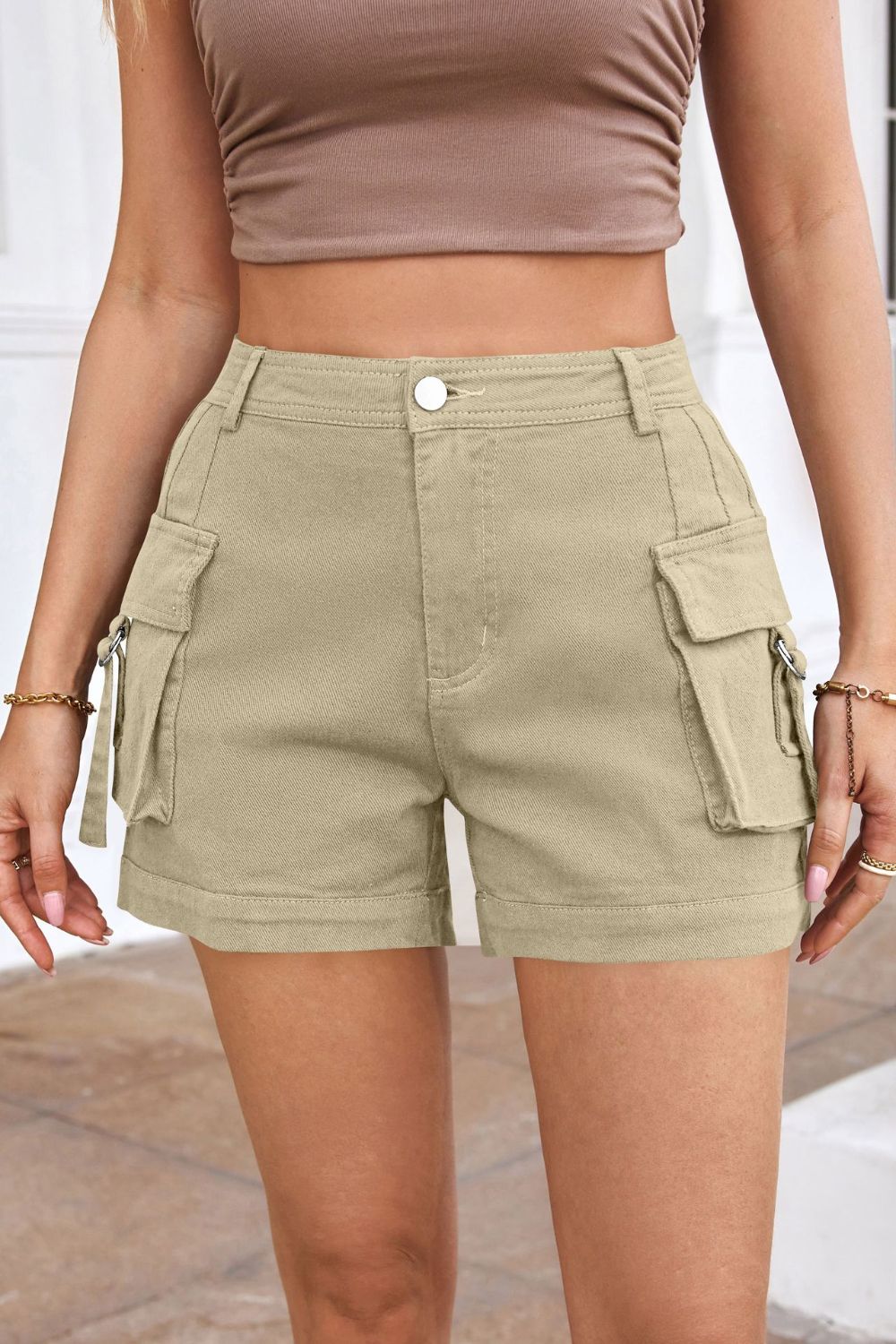 High Waist Shorts with Pockets Yellow Green