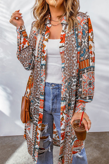 Printed Button Up Long Sleeve Cardigan Styl A