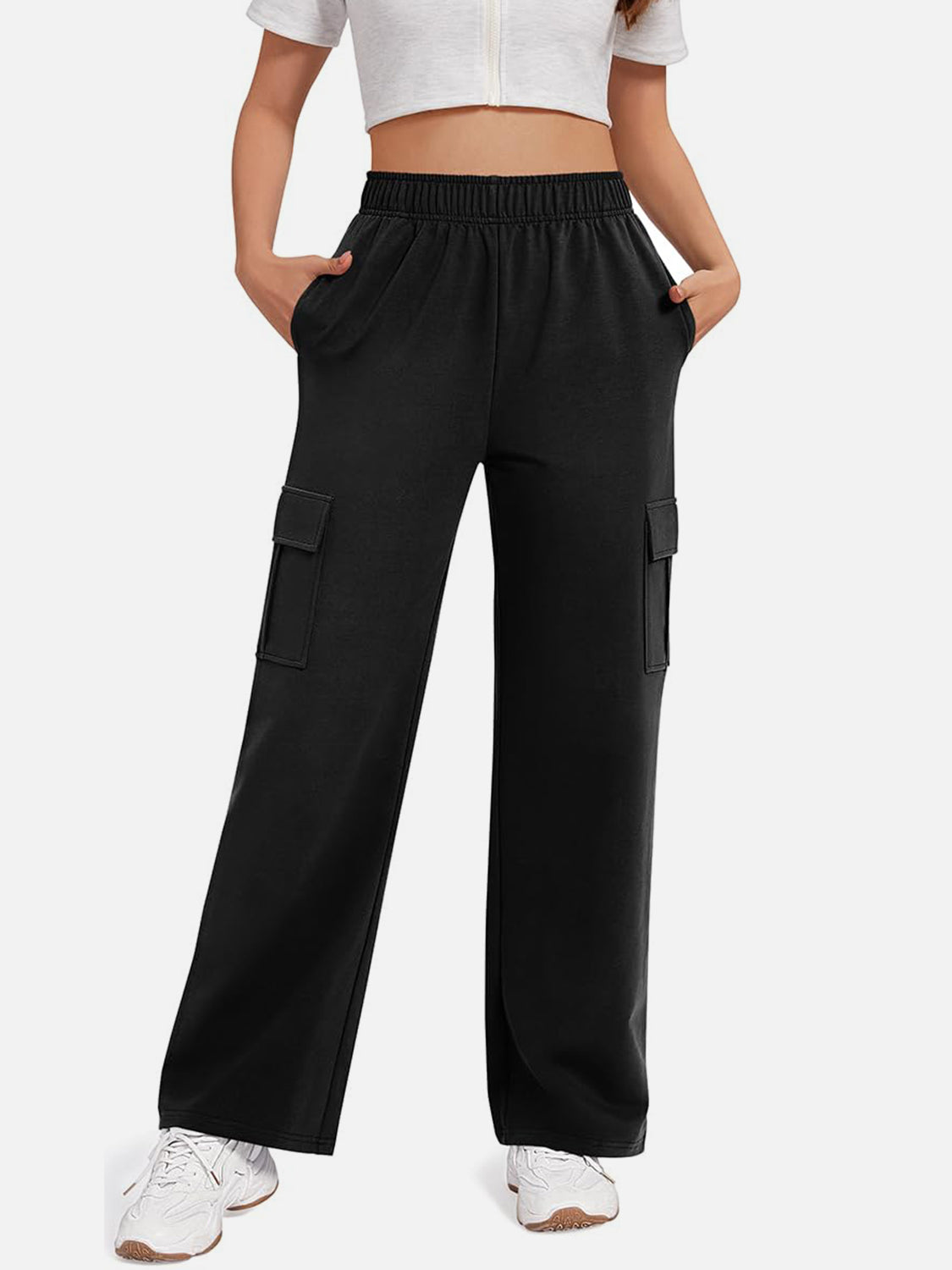 Pocketed High Waist Pants Black