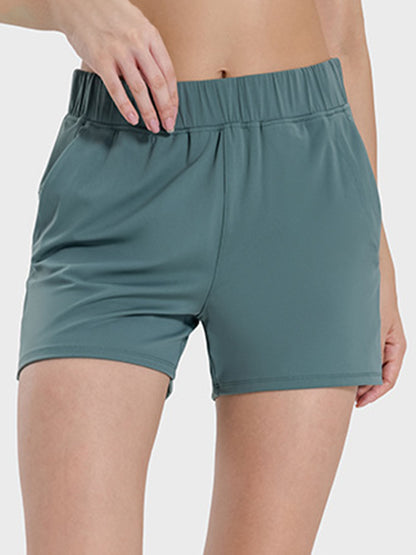 Elastic Waist Active Shorts Turquoise