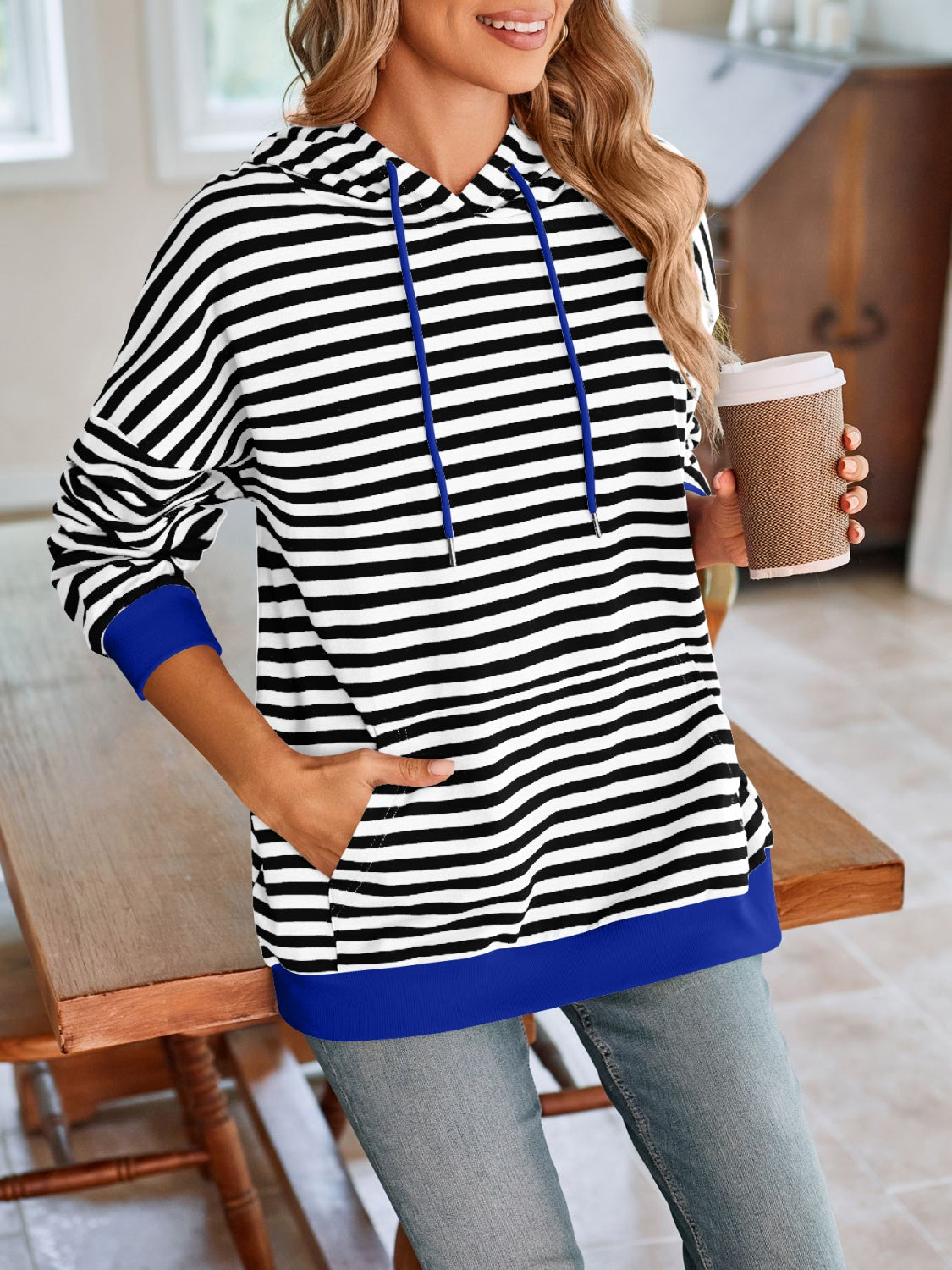 Striped Drawstring Hoodie