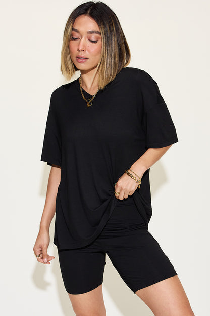 Relaxed Fit Rayon V-Neck Tee & Shorts Set