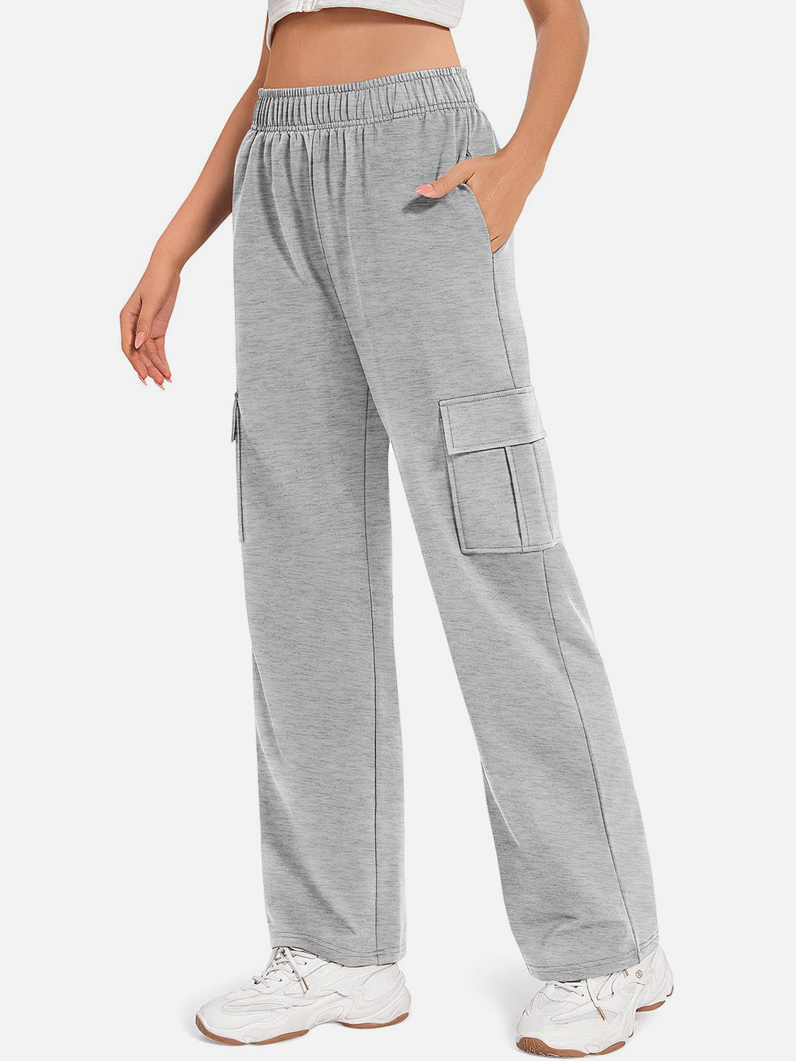 Pocketed High Waist Pants Gray