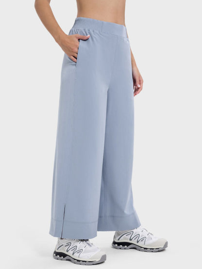 Slit Wide Leg Active Pants Light Blue