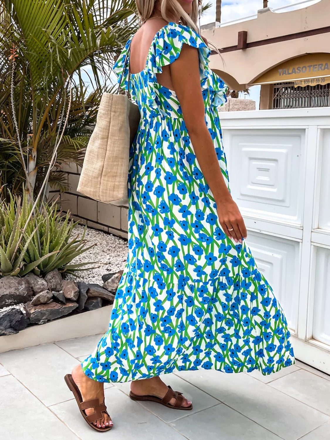 Printed Ruffle Midi Dress