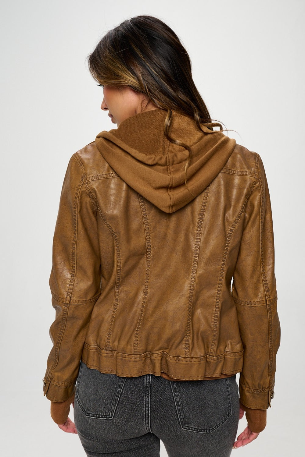 Women's Vegan Leather Double Zip Hoodie