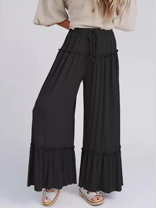 Full Size Frill Wide Leg Pants Black