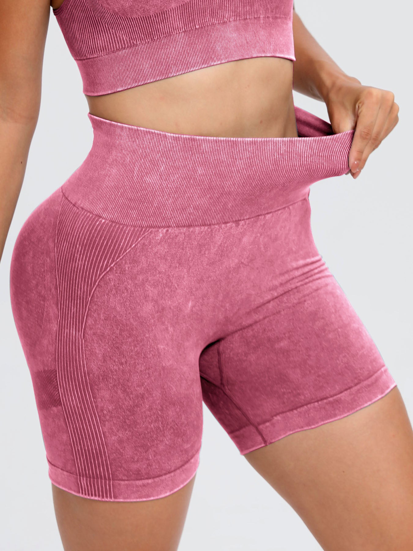 Washed High Waist Active Shorts Dusty Pink