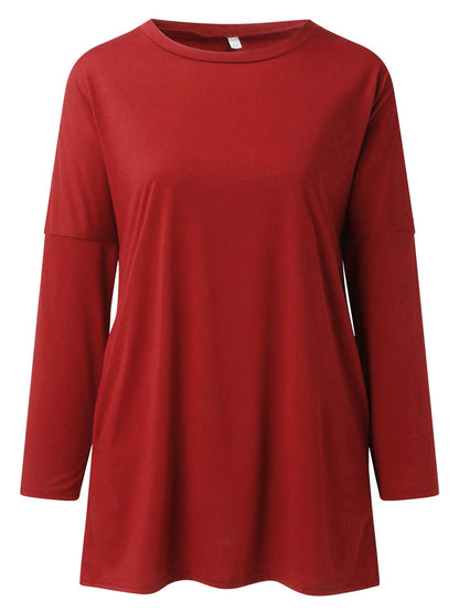 Full Size Round Neck Long Sleeve T-Shirt Deep Red