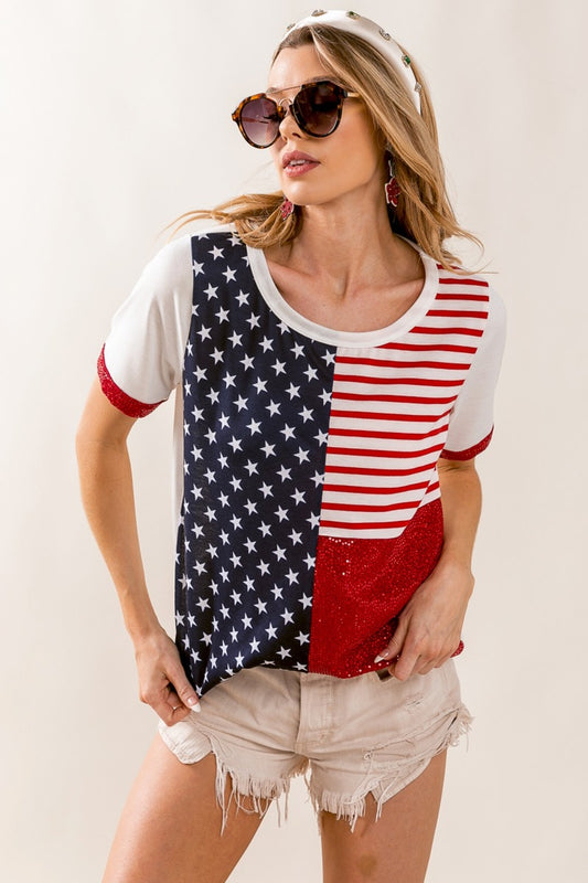 Women's Patriotic American Flag Tee