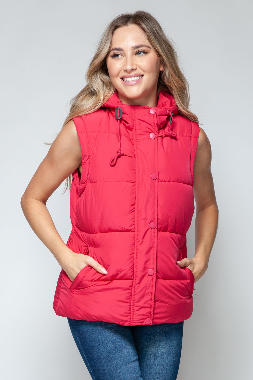 Snobbish Snap and Zip Closure Hooded Vest Magenta