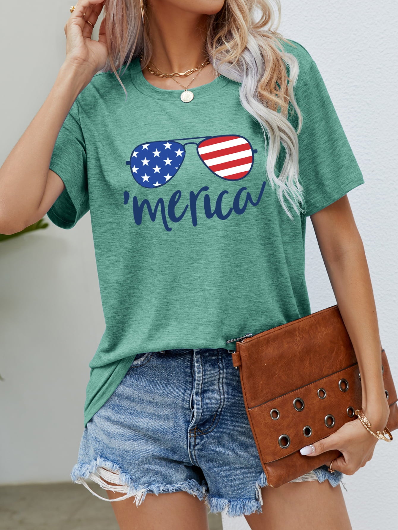 US Flag Glasses Graphic Tee Gum Leaf