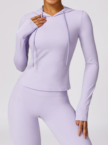 Drawstring Long Sleeve Hooded Active T-Shirt Lavender