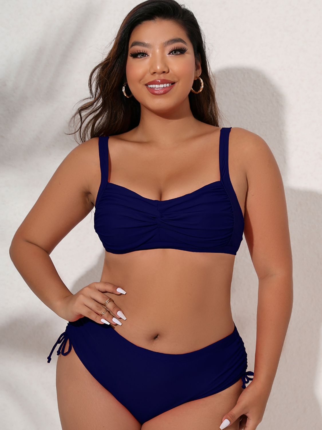 Plus Size Twist-Front Tie Tankini Navy