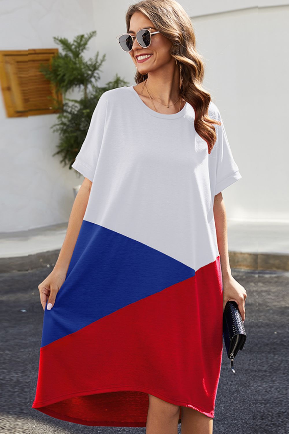 Boho Patriotic Color Block Dress White