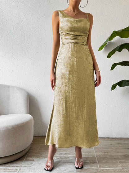 Elegant Asymmetrical Midi Dress Yellow-Green