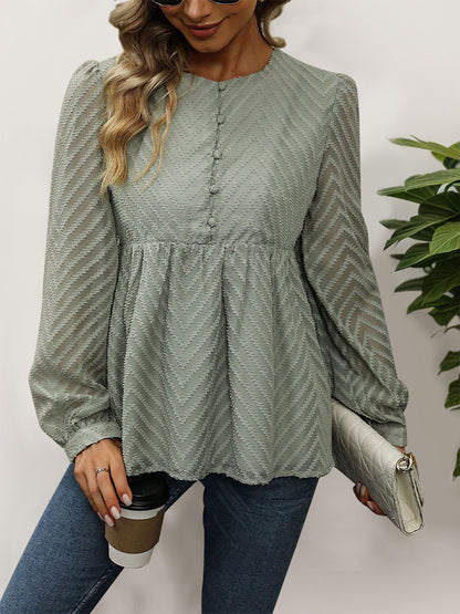 Peplum Round Neck Long Sleeve Blouse