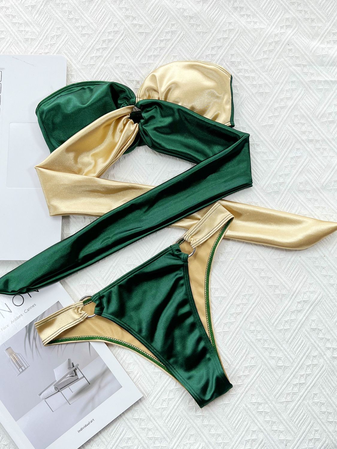 Contrasting O-Ring Tie-Side Bikini Set Forest