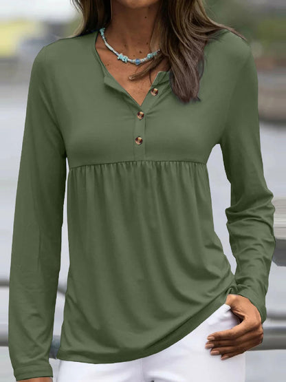 Half Button Long Sleeve T-Shirt Matcha Green