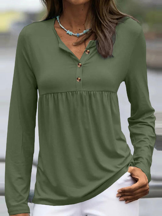 Half Button Long Sleeve T-Shirt Matcha Green