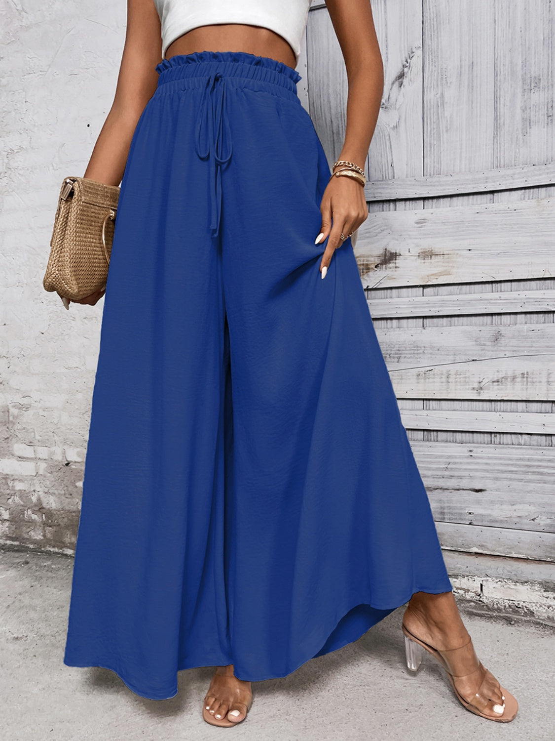 Tied High Waist Wide Leg Pants Royal Blue