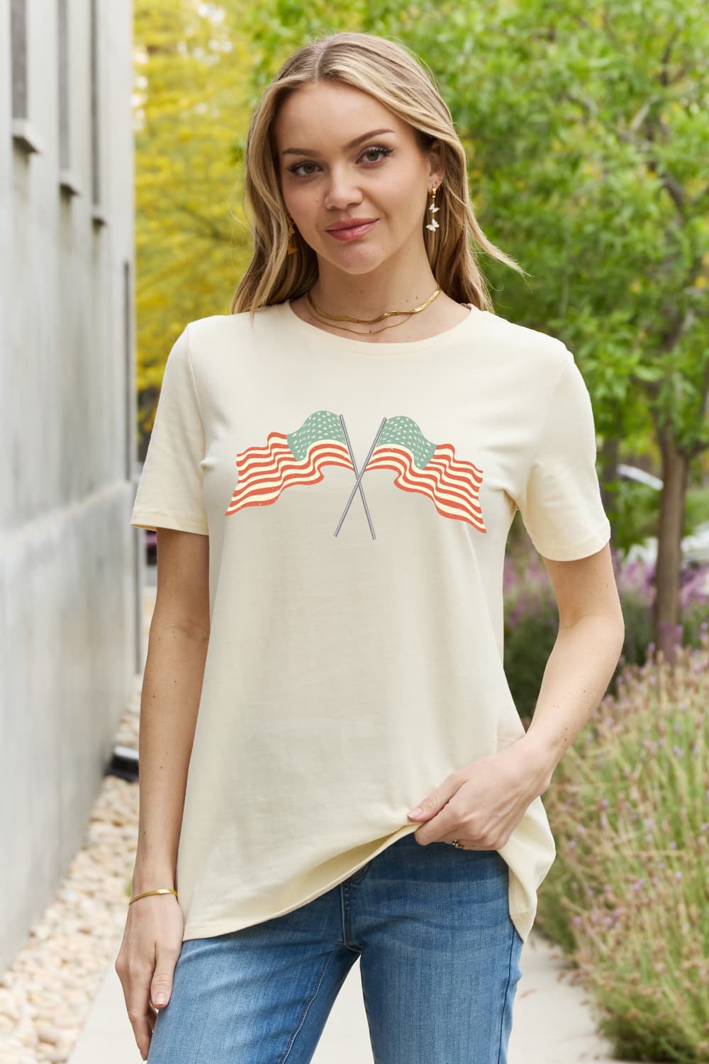 Simply Love US Flag Graphic Cotton Tee Ivory