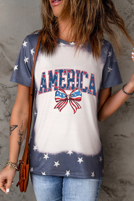 Patriotic America T-Shirt for Women Dusty Blue