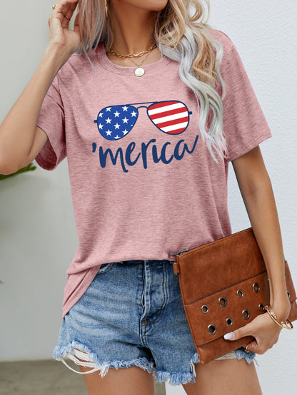 US Flag Glasses Graphic Tee Blush Pink