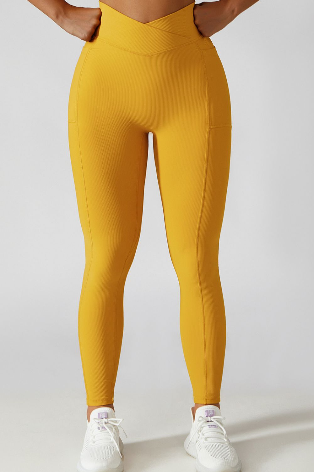 High-Waist Pocket Leggings with Crossover Detail Mustard