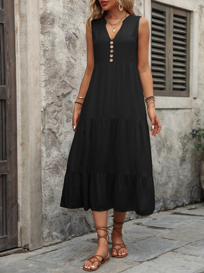 Cotton Sleeveless Dress with Decorative Buttons