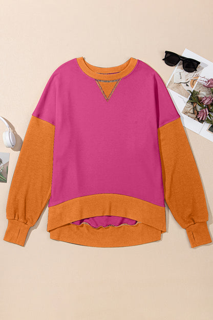 Women's Contrast Crewneck Sweatshirt Hot Pink