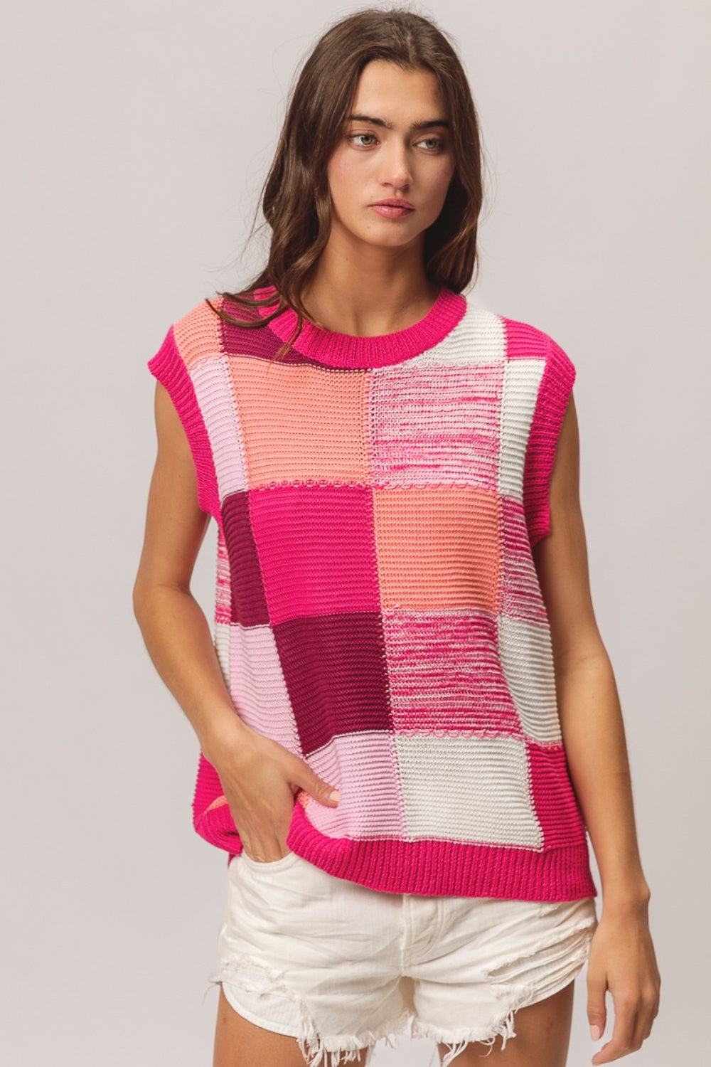 Patriotic Colorblock Sweater Vest for Women