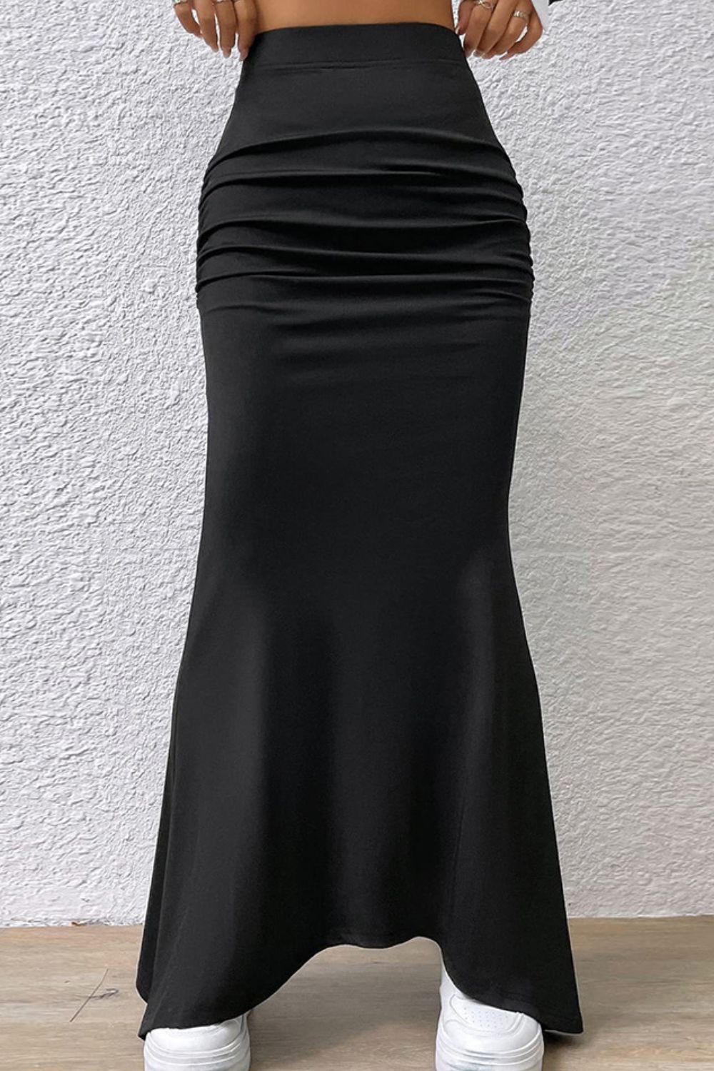 Ruched Maxi Trumpet Skirt Black