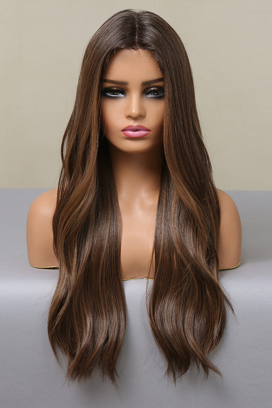26" Long Wavy Heat Resistant Lace Front Wig Brown Balayage One Size