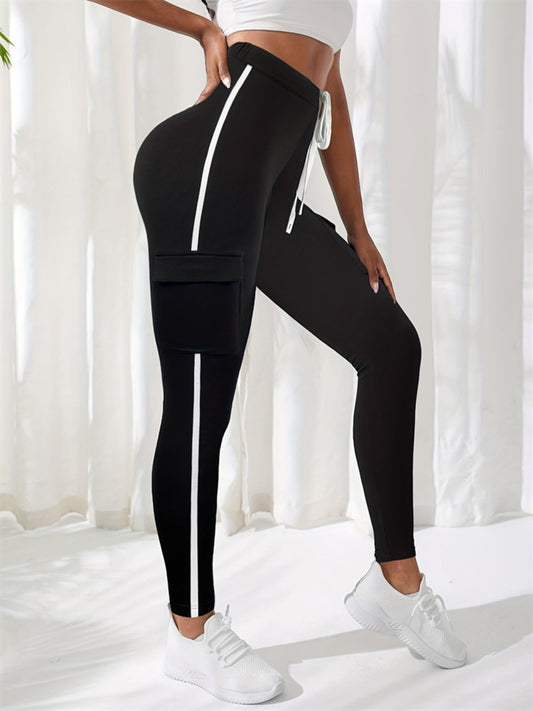 High Waist Skinny Pants with Pockets Black