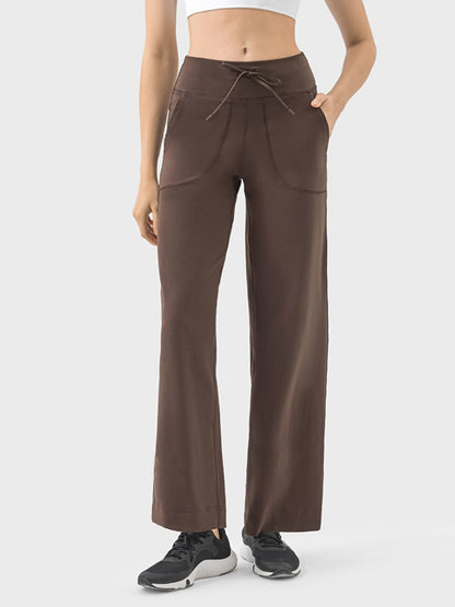 Drawstring Active Pants with Pockets Mocha