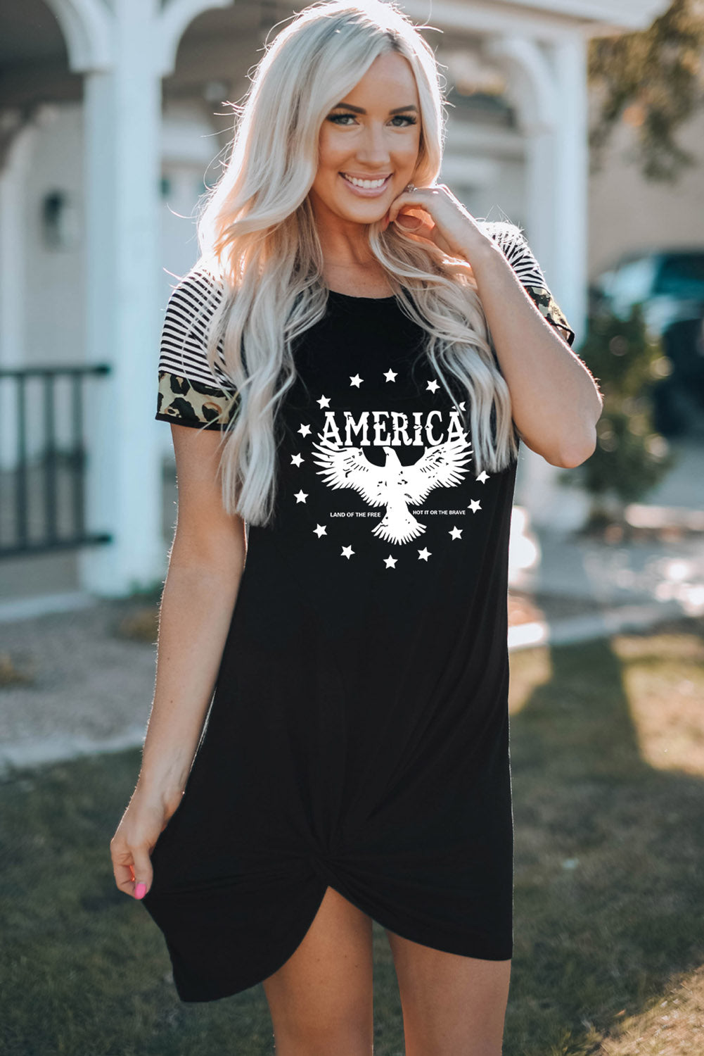 Patriotic Twist Dress with Eagle Graphic