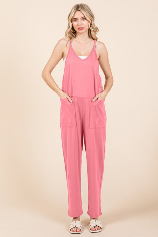 Culture Code Full Size Sleeveless Jumpsuit with Pockets Pink