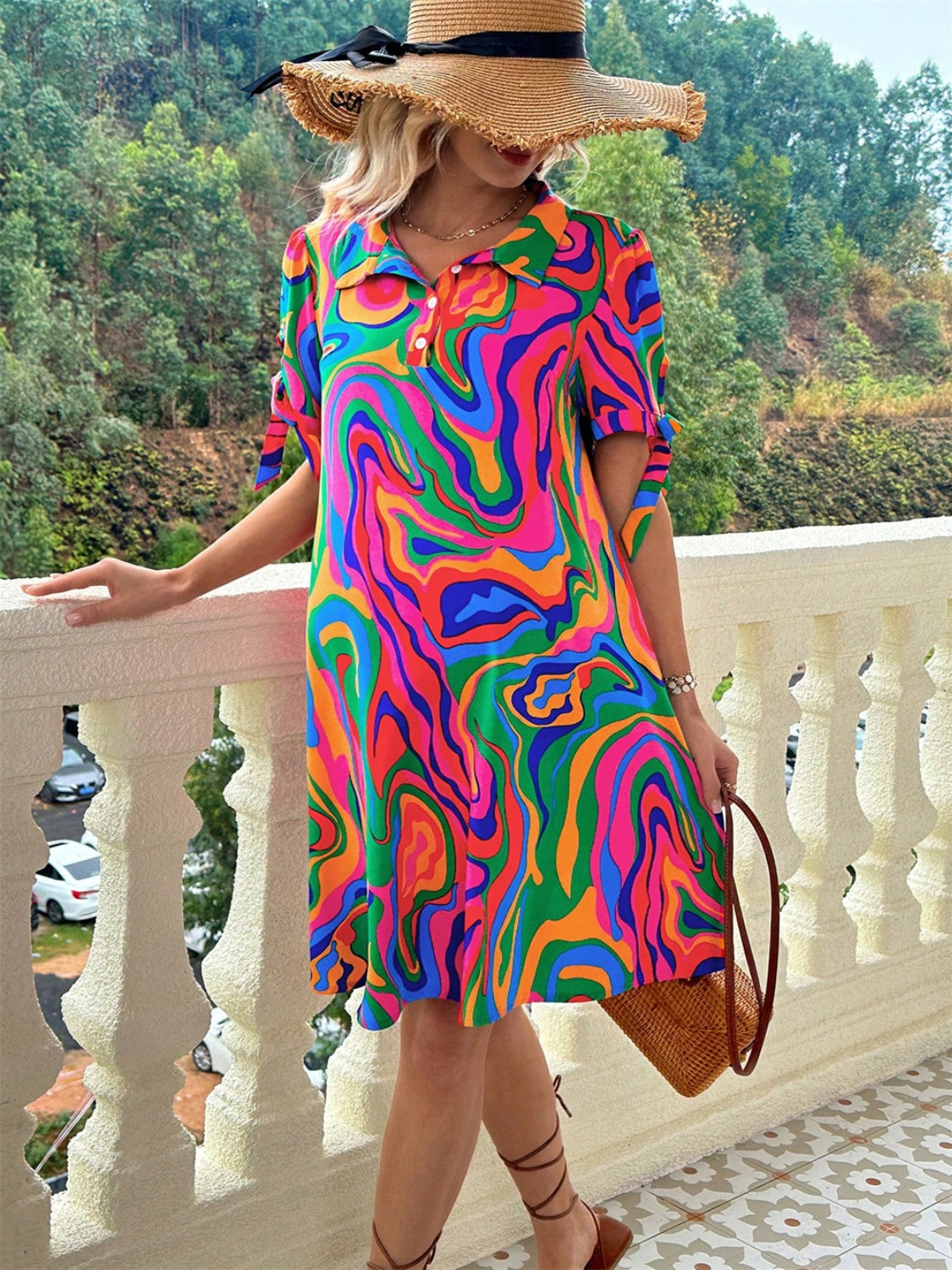 Printed Collared Mini Dress