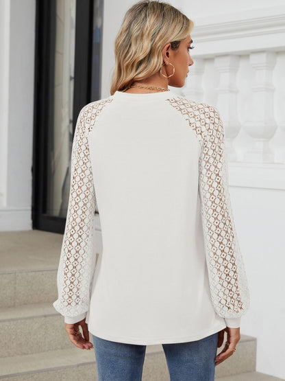 Round Neck Lace Long Sleeve Top