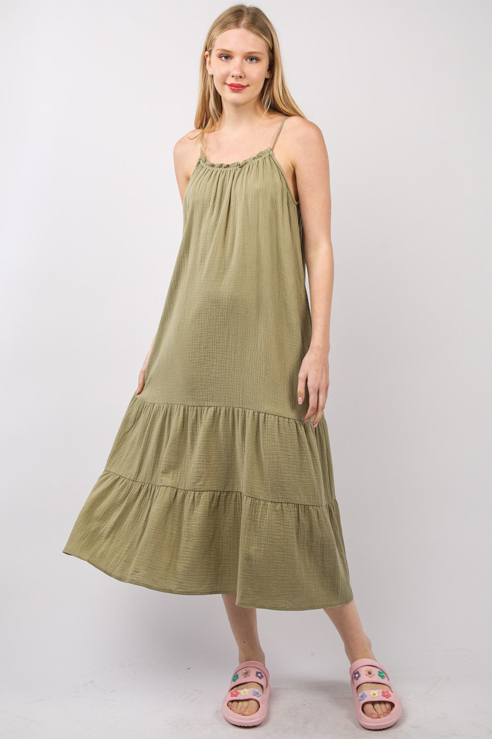 Tiered Cotton Midi Dress Earth