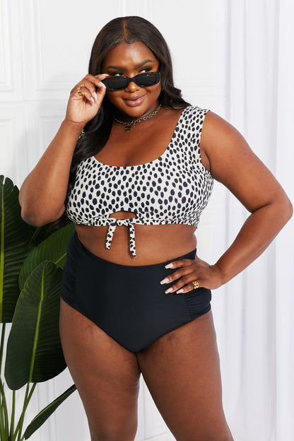 Black Ruched High Waist Bikini with Crop Top Cream Black