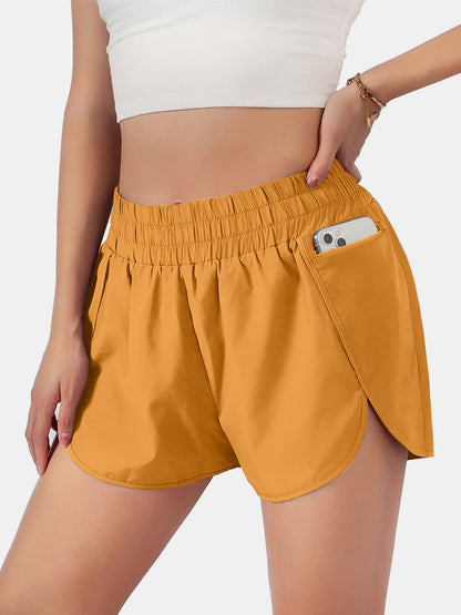 Elastic Waist Active Shorts Mustard